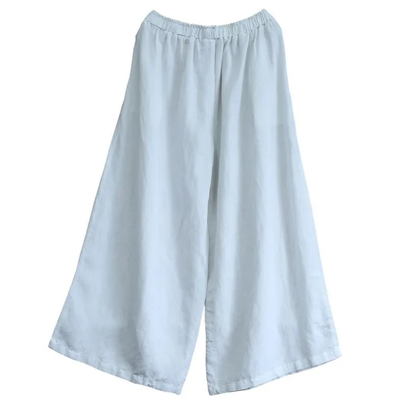 Summer White Cotton  Straight Wide Leg Pants