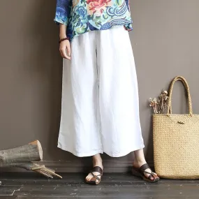 Summer White Cotton  Straight Wide Leg Pants