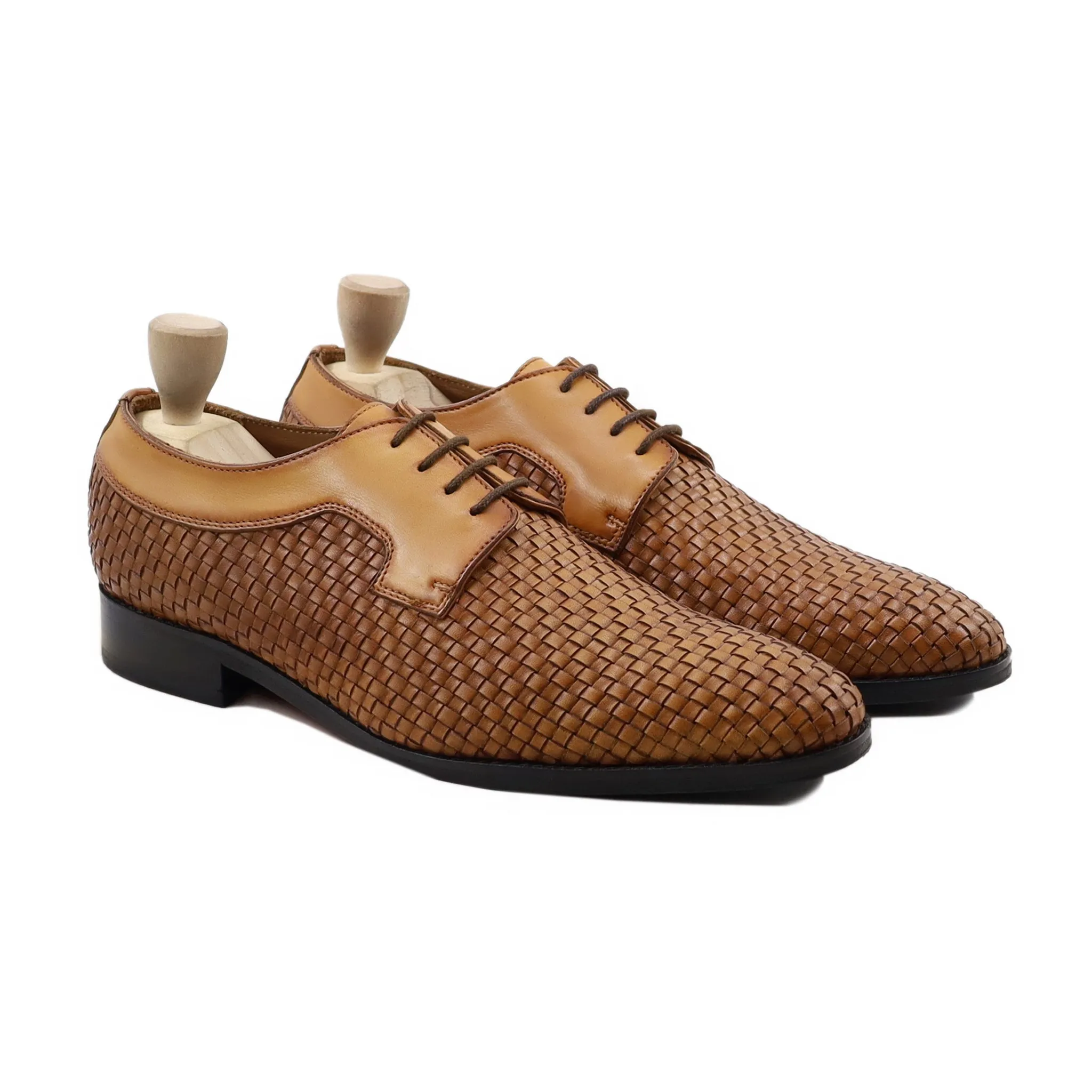 Svasto - Men's Yellow Calf and Hand Woven Leather Derby Shoe