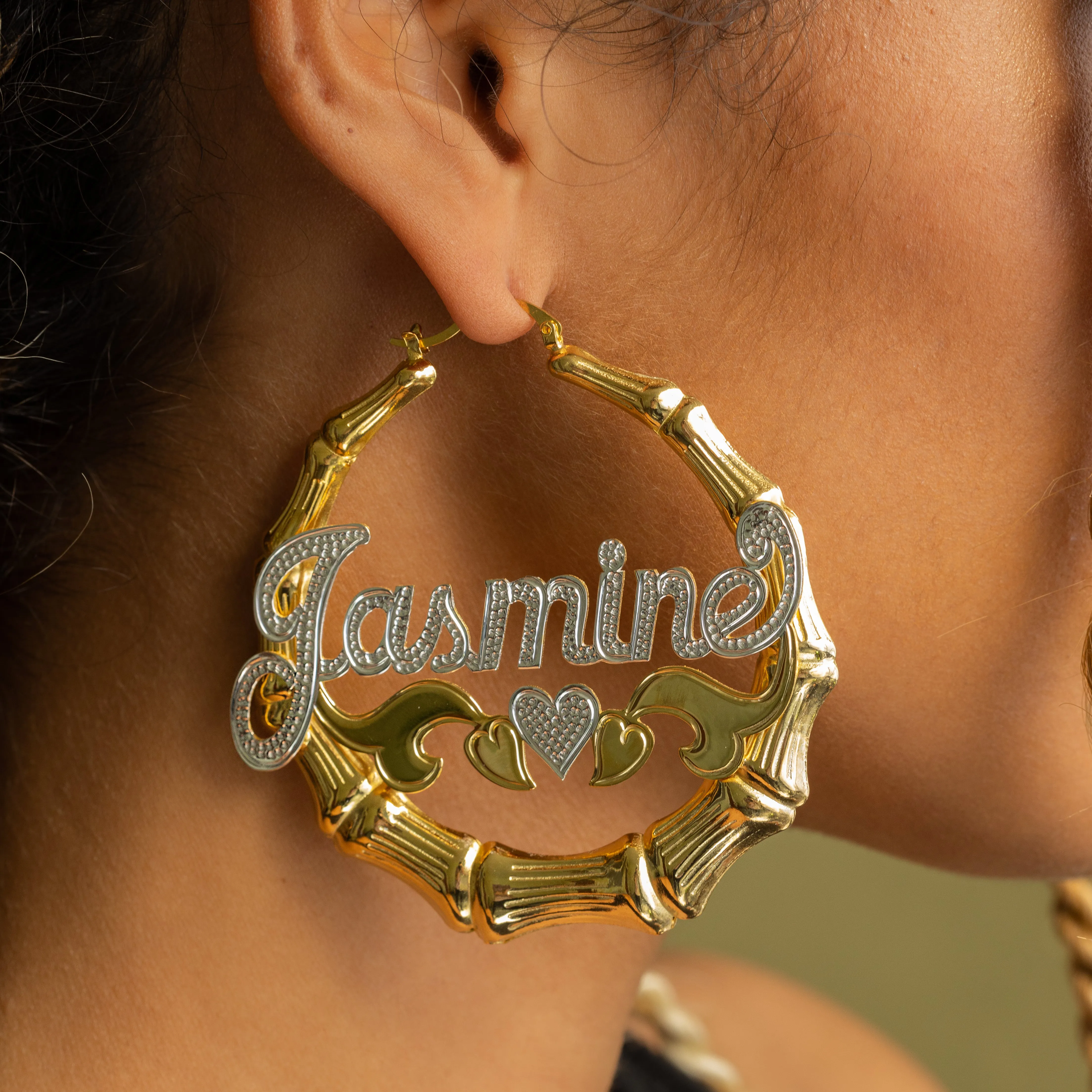 The Cupid Bamboo Hoop Name Earrings