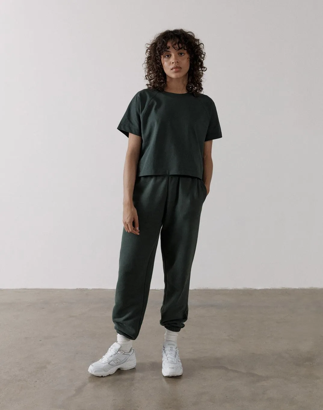 The Womens Crop Tee in Earth Green