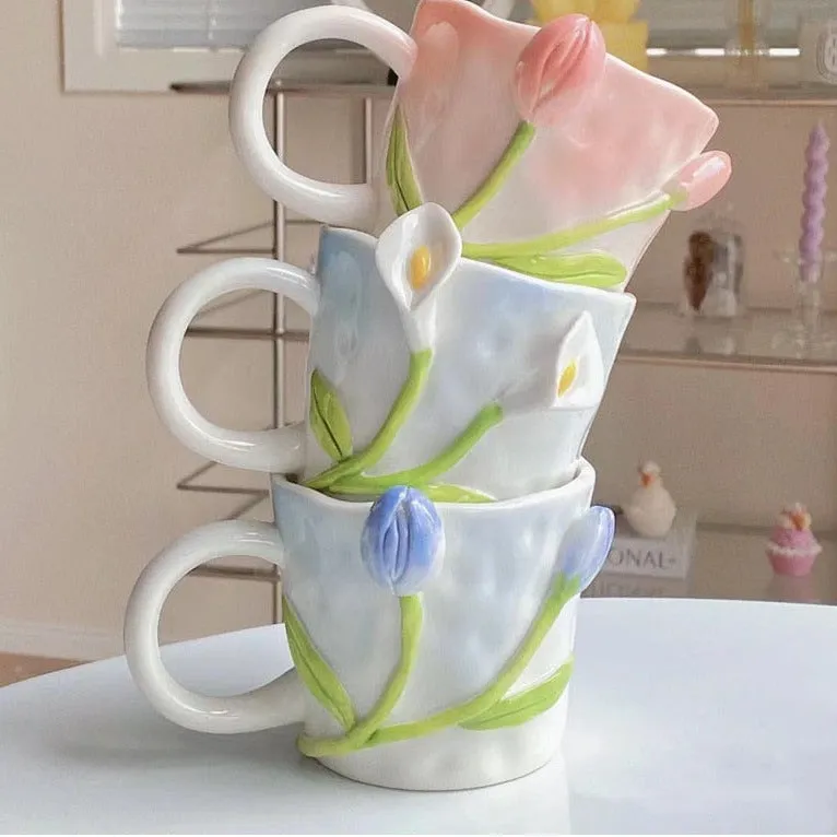 Tuplid Lily Flower Ceramic Mugs Kimi