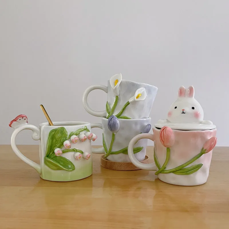 Tuplid Lily Flower Ceramic Mugs Kimi