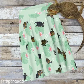 Turtle with Lily Pads Skater Skirt, Cute Reptile Bottom