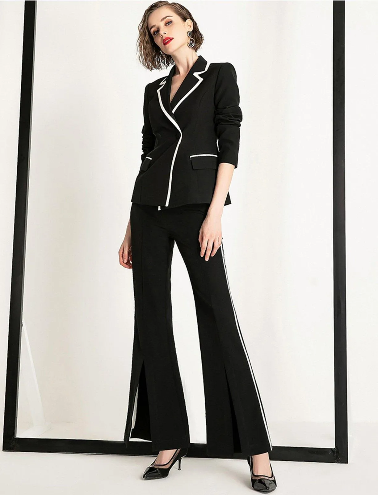 Two Tone Blazer & Wide Leg Pantsuit