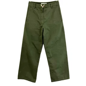 Valentino $990 Olive Cotton Drill Wide Leg Crop Pants XXS