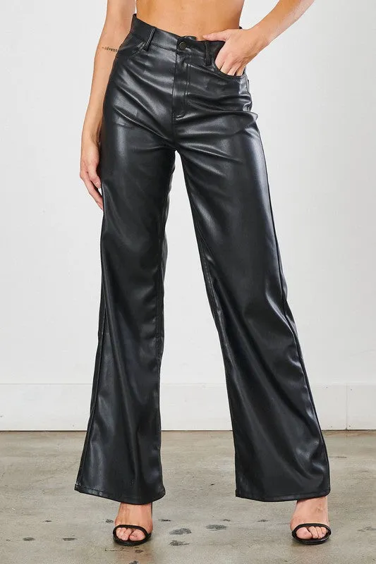 Vibrant Vegan Leather Wide Leg Pants