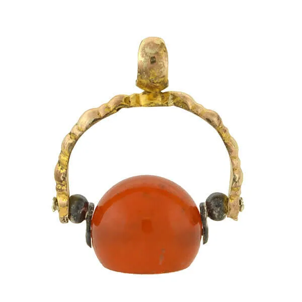 Victorian 14kt   Steel Carnelian Intaglio Spinner Fob