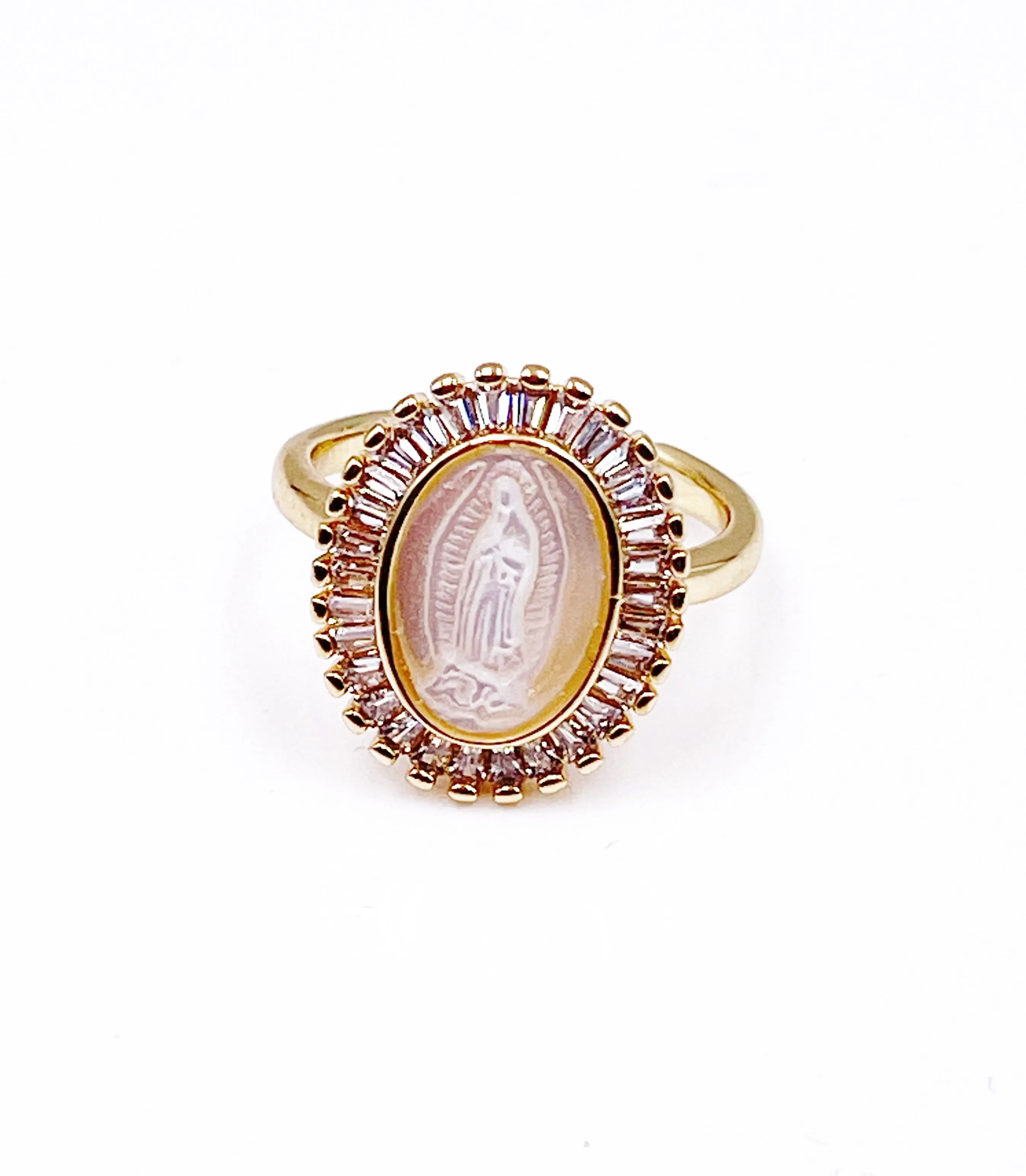 Virgen de Guadalupe Gift 3 Pcs Set, Catholic Jewelry, Our Lady of Guadalupe Medal Necklace, Dainty Pearl Studs, Virgin Mary Fashion Ring