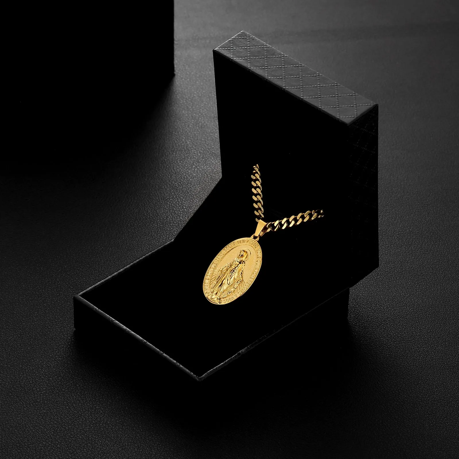 Virgin Mary Coin Pendant Necklace for Men BVZM