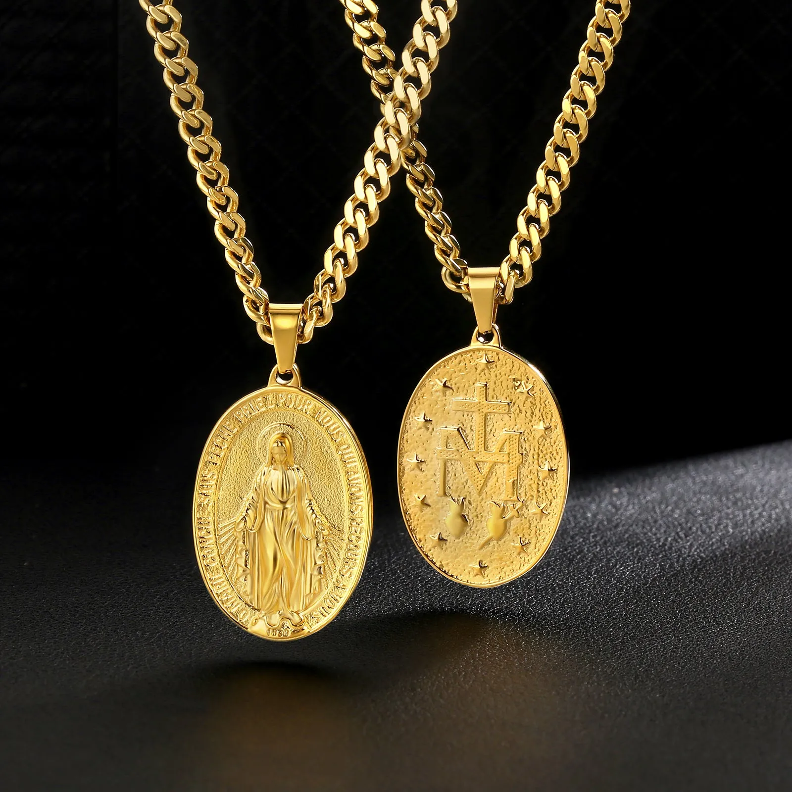 Virgin Mary Coin Pendant Necklace for Men BVZM