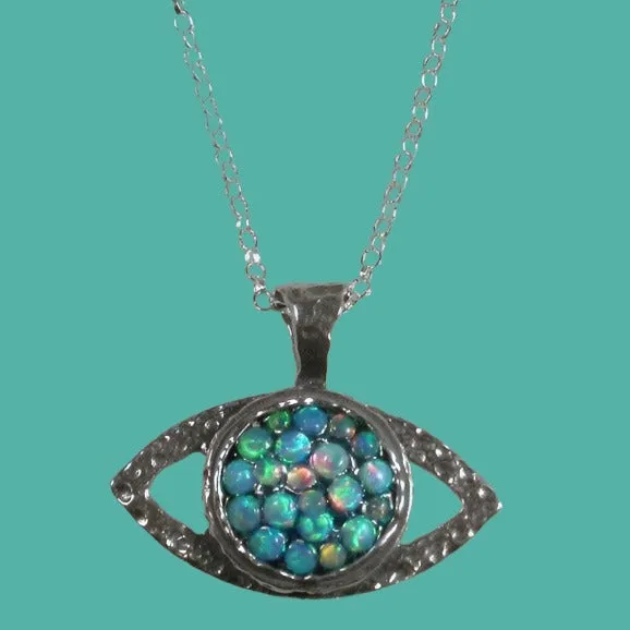 Ward off Negativity in Style: Evil Eye Pendant Necklace Set with Blue Opals