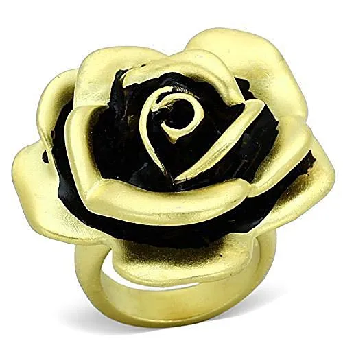 WildKlass Brass Flower Ring Matte Gold Women Epoxy Jet