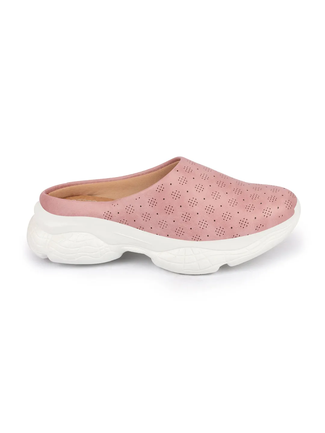 Women Pink Back Open Classic Design Slip On Mules Shoes