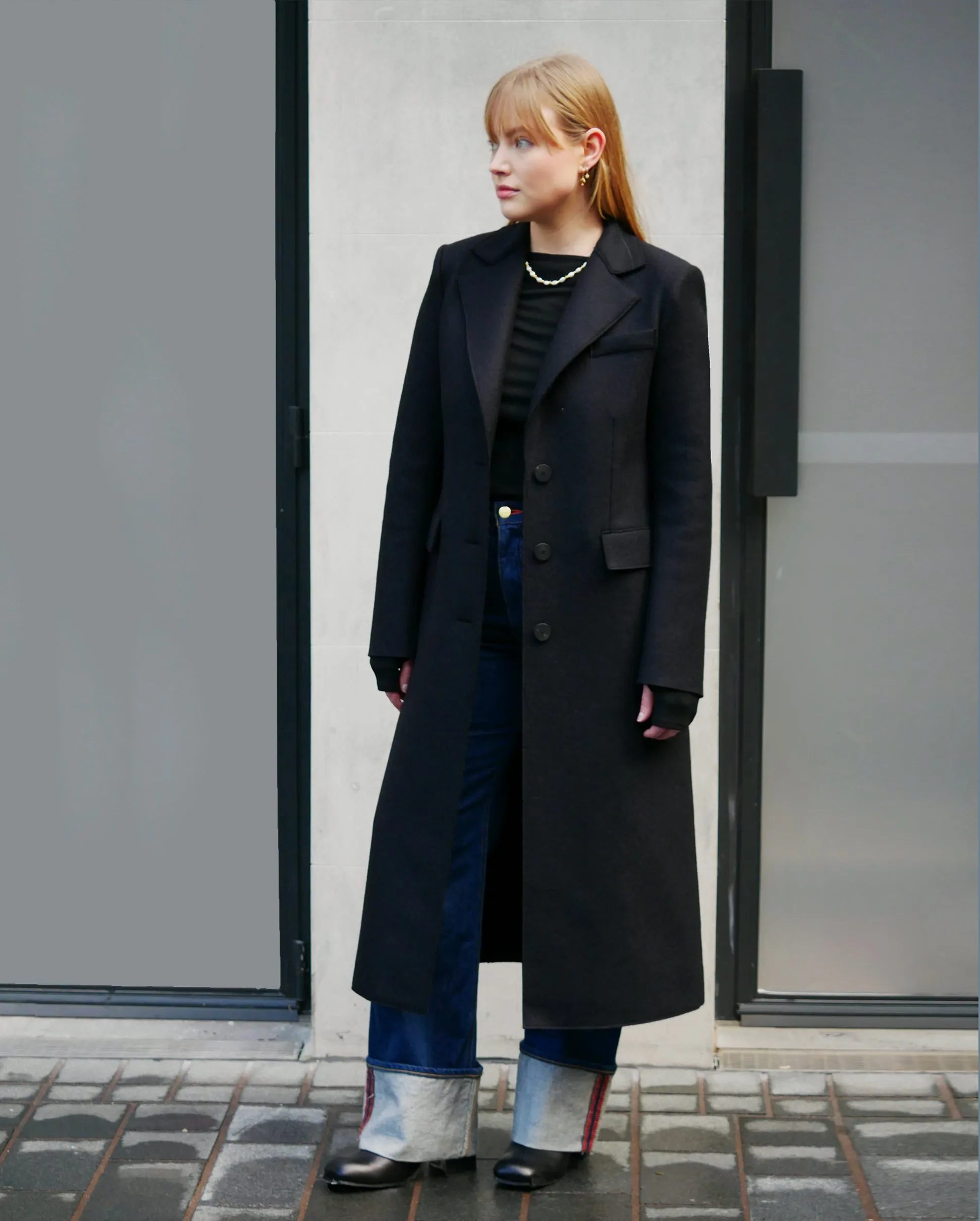 WOMEN S.B. COAT WITH SHOULDER PADS PRESSED WOOL / BLACK