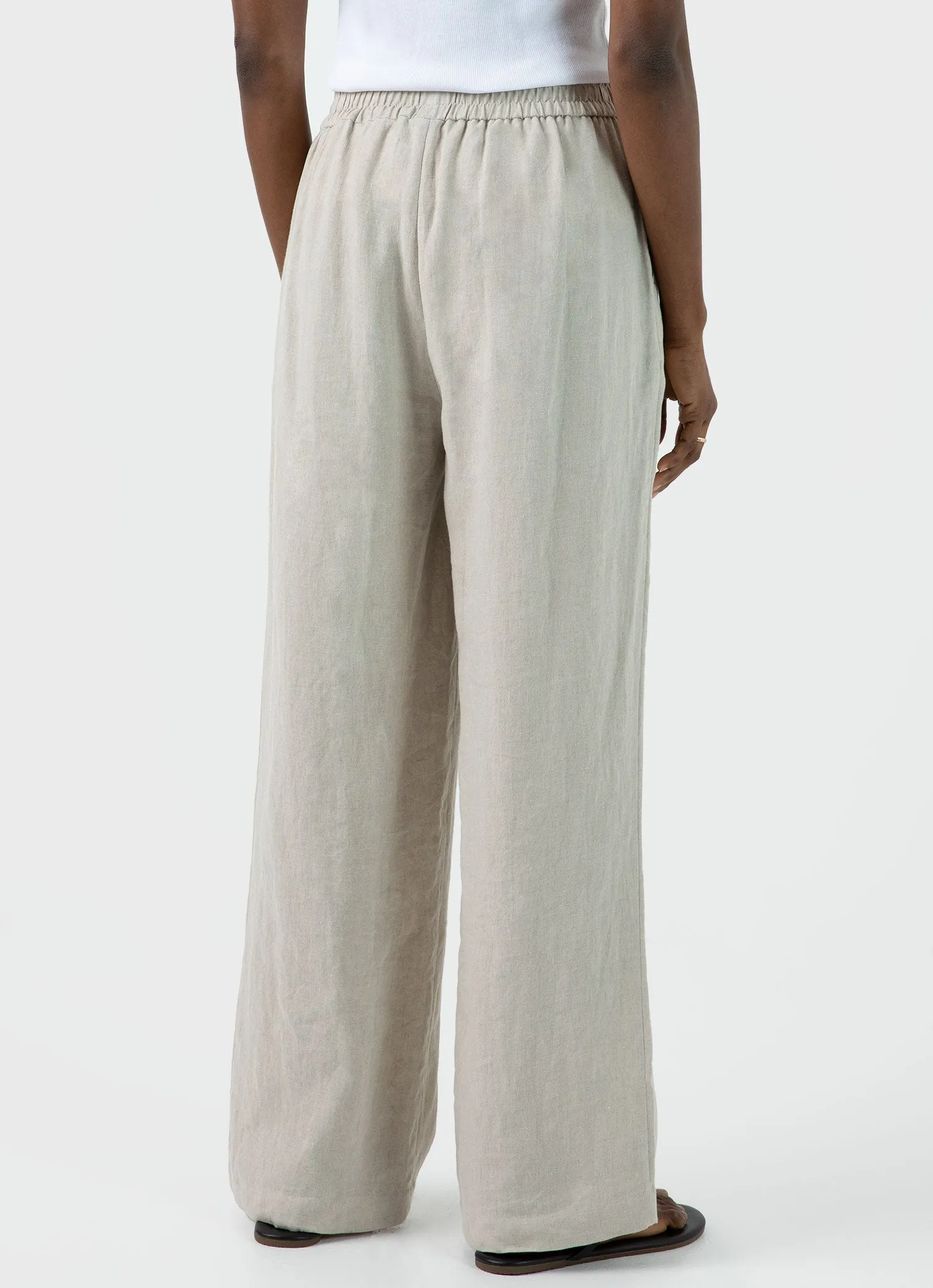 Women's Drawstring Wide Leg Trouser in Light Sand