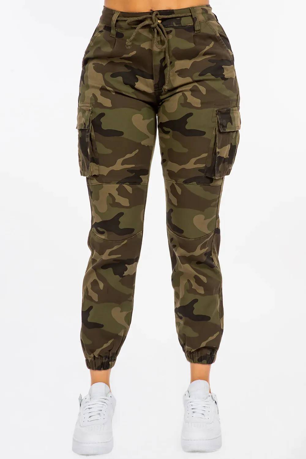 Women's Essential Basic Cropped Colored Cargo Joggers - Camo