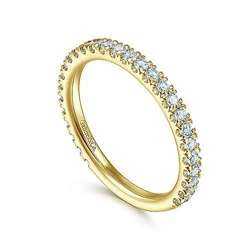 Yellow Gold Blue Topaz Stackable Birthstone Ring