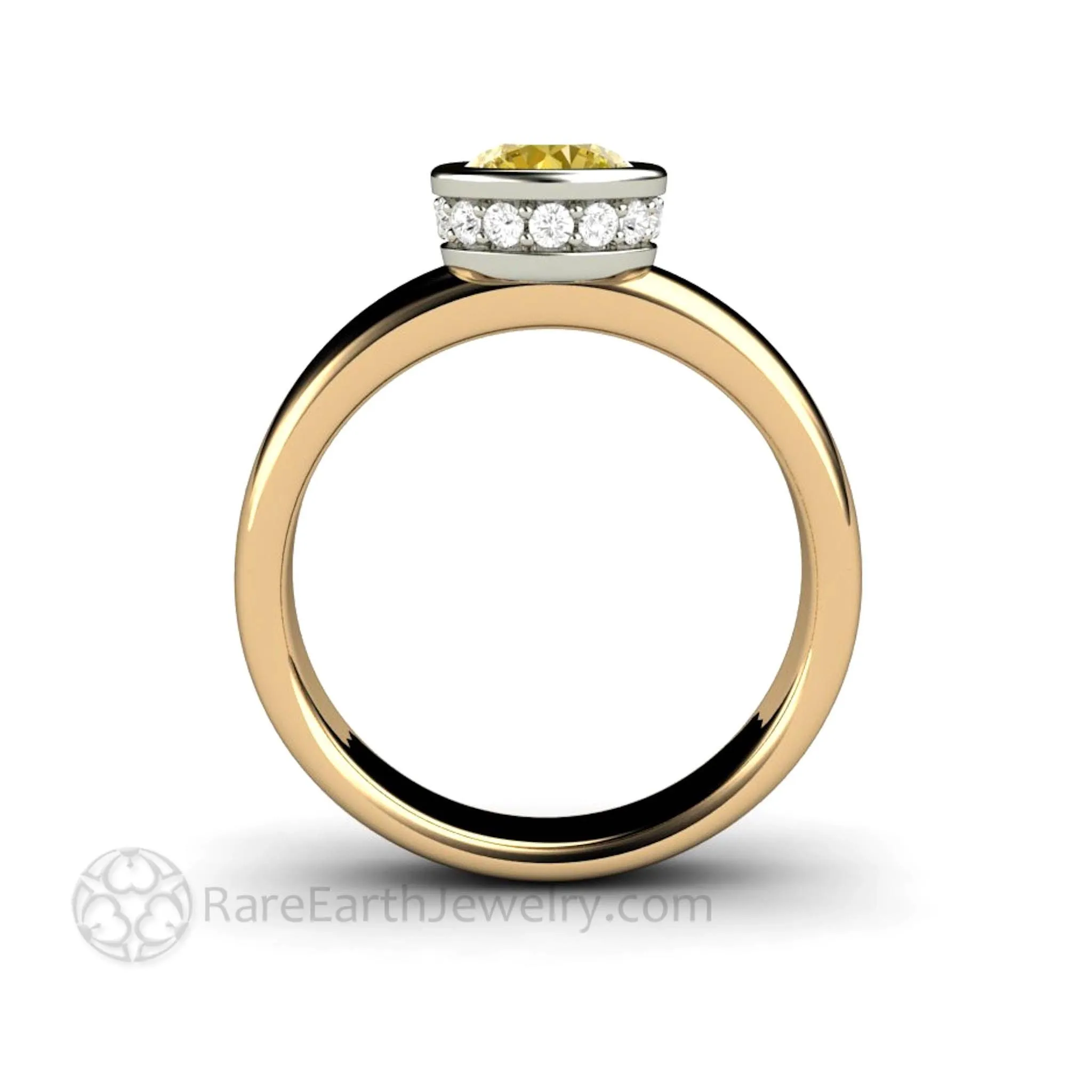 Yellow Sapphire Ring Bezel Set Solitaire Engagement with Diamonds