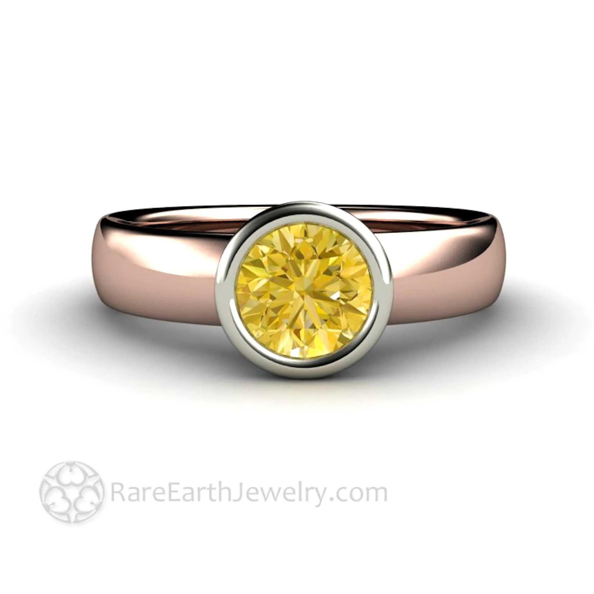 Yellow Sapphire Ring Bezel Set Solitaire Engagement with Diamonds