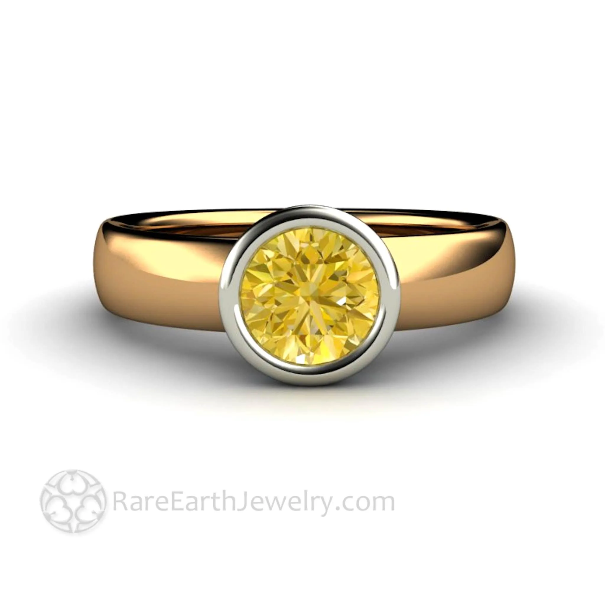 Yellow Sapphire Ring Bezel Set Solitaire Engagement with Diamonds