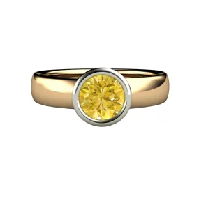 Yellow Sapphire Ring Bezel Set Solitaire Engagement with Diamonds