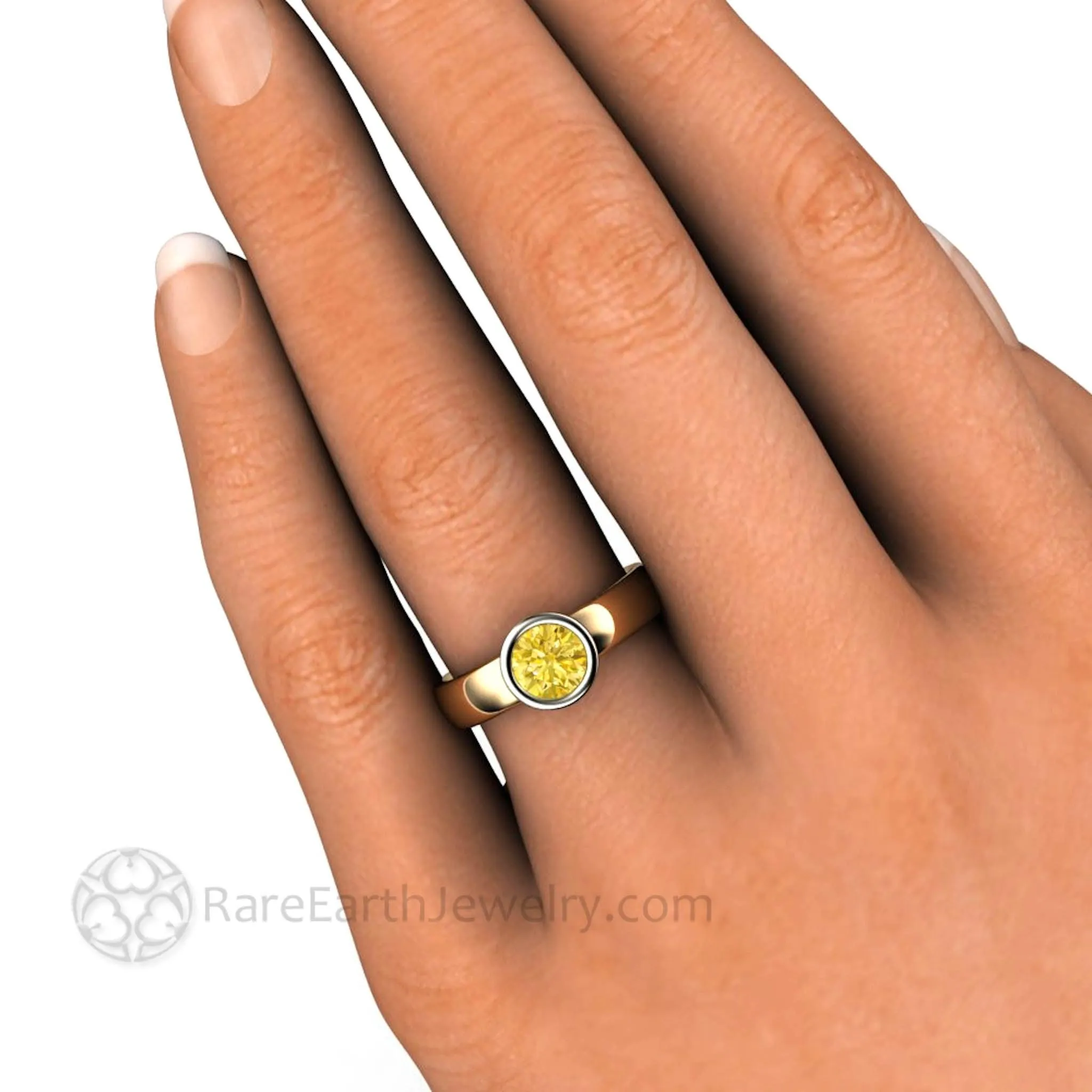 Yellow Sapphire Ring Bezel Set Solitaire Engagement with Diamonds