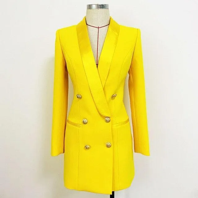 Yellow Tuxedo Blazer Dress- Double Breasted