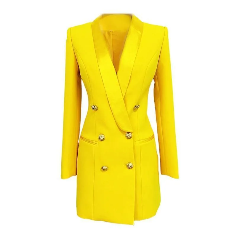 Yellow Tuxedo Blazer Dress- Double Breasted